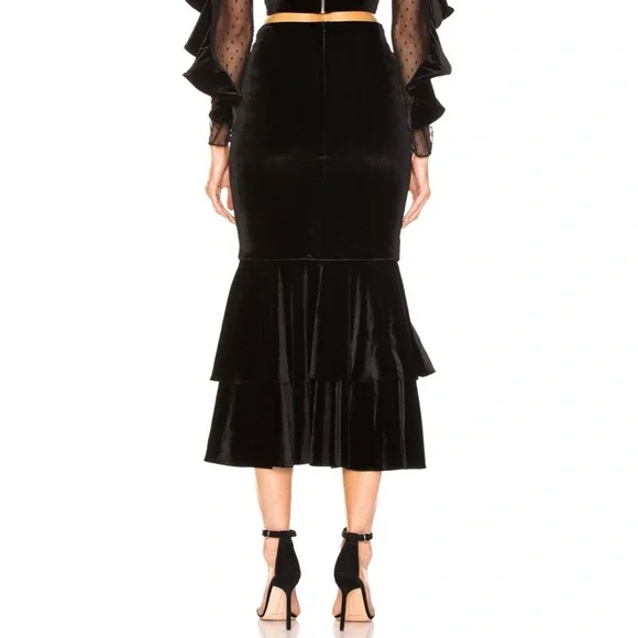 🌸NWT patobo velvet bo ruffle midi skirt in black